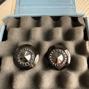 Lanvin Paris black crystal earring clip